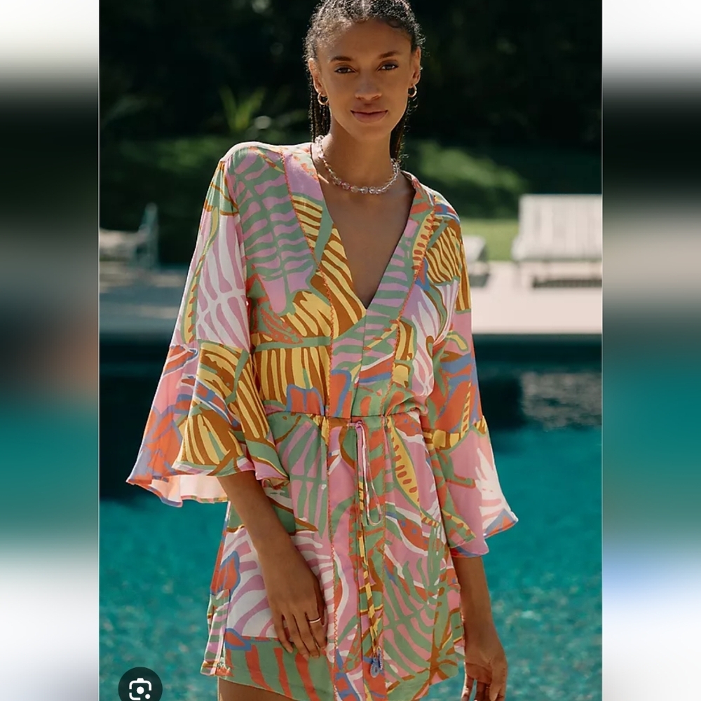 Maaji Green Pink Retro Swim Coverup Kaftan